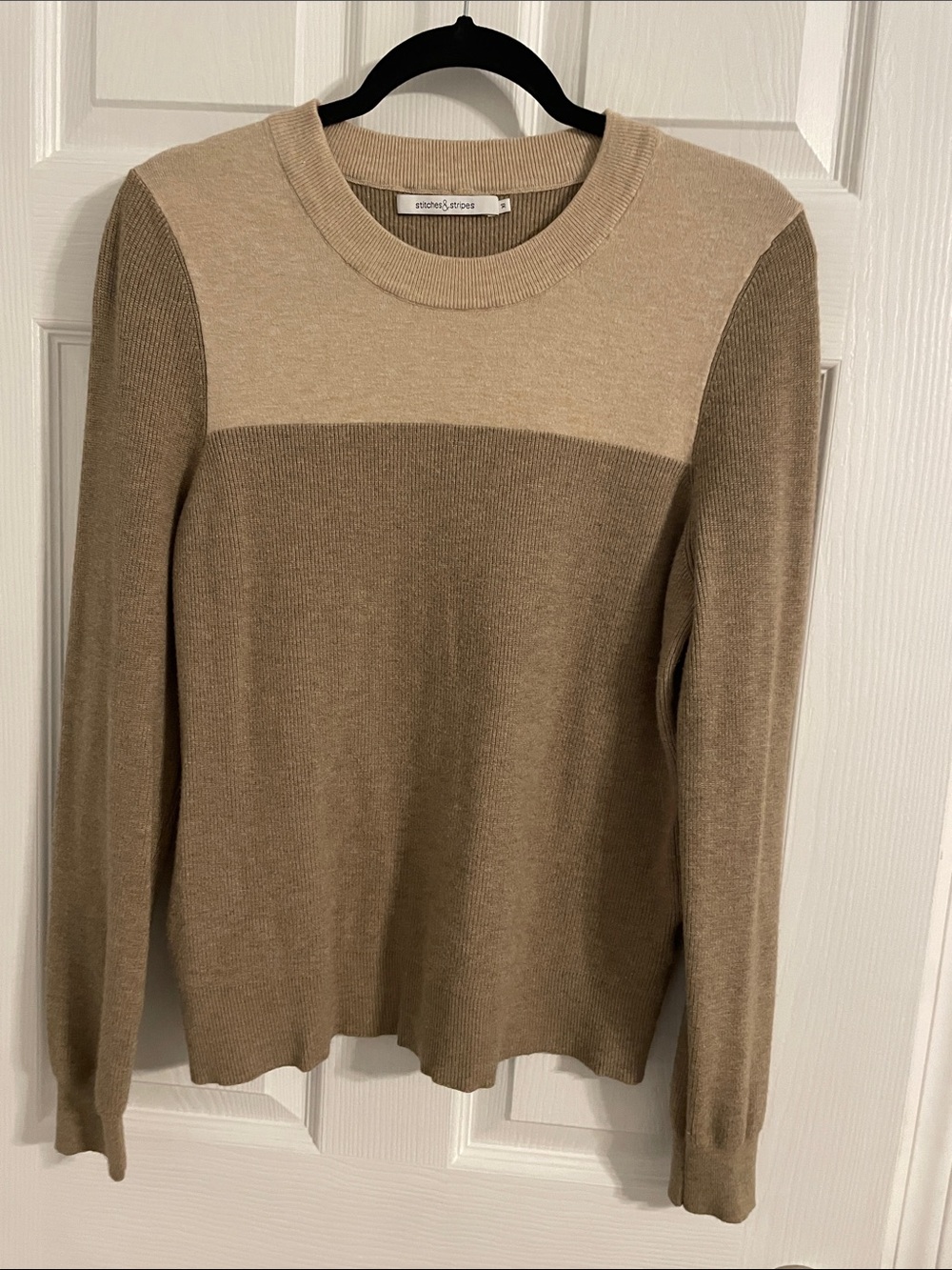 Stitch & Story Two-Tone Crewneck Sweater in Beige/Taupe